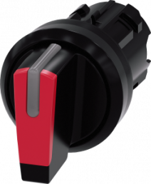 Toggle switch, illuminable, latching/groping, waistband round, red, front ring black, 2 x 45°, mounting Ø 22.3 mm, 3SU1002-2BN20-0AA0