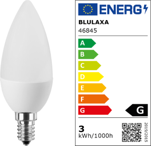 LED lamp, E14, 3 W, 250 lm, 240 V (AC), 2700 K, 160 °, warm white, G