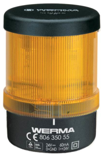 Monitorable LED permanent light, Ø 75 mm, yellow, 24 VDC, IP65