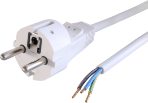 Connection line, Europe, plug type E + F, straight on open end, H05VV-F3G0.75mm², white, 2 m