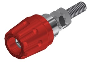Pole terminal, 4 mm, red, 30 VAC/60 VDC, 16 A, screw connection, nickel-plated, PK 10 A RT
