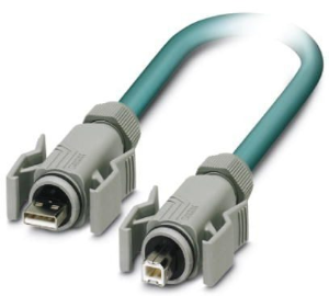 USB patch cable, USB plug type A, straight to USB plug type B, straight, 2 m, blue