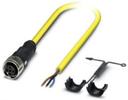 Sensor actuator cable, M12-cable socket, straight to open end, 3 pole, 10 m, PVC, yellow, 4 A, 1409532