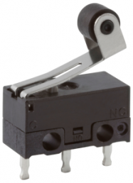 Subminiature snap-action switch, On-On, PCB connection, roller lever, 0.45 N, 0.05 A/30 VDC, IP40