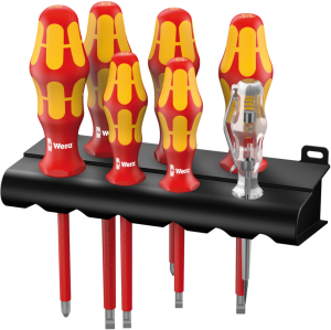 VDE screwdriver kit, PZ1, PZ2, 2.5 mm, 3 mm, 3.5 mm, 4 mm, 5.5 mm, Pozidriv/slotted, L 125 mm, 05006148001