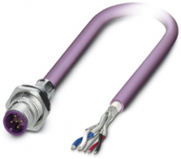 Sensor actuator cable, M12-cable plug, straight to open end, 5 pole, 2 m, PUR, purple, 4 A, 1534449