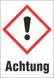 Hazardous goods sign, symbol: GHS07/text: "Achtung", (W) 26 mm, plastic, 013.31-9-52X37-V / 16 ST.