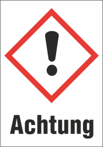 Hazardous goods sign, symbol: GHS07/text: "Achtung", (W) 26 mm, plastic, 013.31-9-37X26-W1 / 36 ST