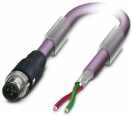 Sensor actuator cable, M12-cable plug, straight to open end, 2 pole, 10 m, PUR, purple, 4 A, 1518041