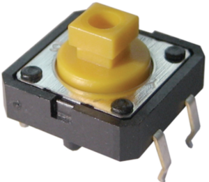 Short-stroke pushbutton, 1 Form A (N/O), 50 mA/24 VDC, unlit , actuator (yellow), 2.55 N, THT