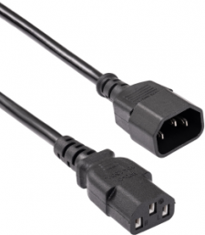 Power cord, Europe, C13-plug, straight on C14-plug, straight, black, 3 m