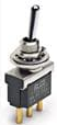Toggle switch, metal, 1 pole, groping/latching, (On)-Off-(On), 6 A/250 VAC, silver-plated, 5-6437630-5