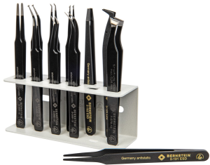 ESD SMD tweezers kit (11 tweezers), uninsulated, antimagnetic, stainless steel/plastic, 5-170