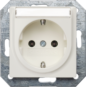 German schuko-style socket outlet with label field, white, 16 A/250 V, Germany, IP20, 5UB1515