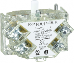 Auxiliary switch block, 10 A, 1 Form C (NO/NC), coil 600 VAC, screw connection, 9001KA1