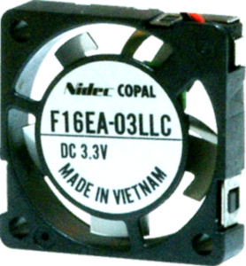 DC axial fan, 3 V, 16 x 16 x 4 mm, 0.72 m³/h, 3 dB, slide bearing, Nidec Copal, F16EA-03LLC