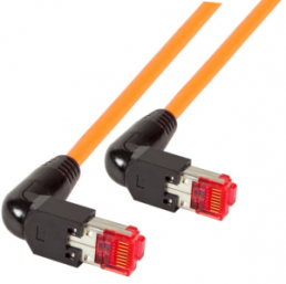 Patch cable, RJ45 plug, angled to RJ45 plug, angled, Cat 6A, S/FTP, LSZH, 1 m, orange