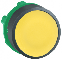 Pushbutton, latching, waistband round, yellow, front ring black, mounting Ø 22 mm, ZB5AH05