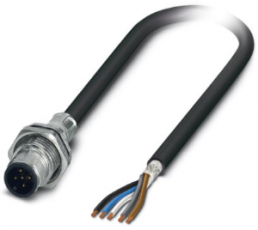 Sensor actuator cable, M12-cable plug, straight to open end, 5 pole, 1 m, PUR, black, 4 A, 1419409