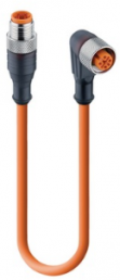 Sensor actuator cable, M12-cable plug, straight to M12-cable socket, angled, 4 pole, 0.3 m, PUR, orange, 4 A, 14768
