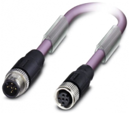 Bus line, M12-plug, straight to M12 socket, straight, S/FTP, PUR, 0.5 m, purple