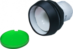 Pushbutton, illuminable, groping, waistband round, green, front ring black, mounting Ø 16.2 mm, 1.30.070.021/1505