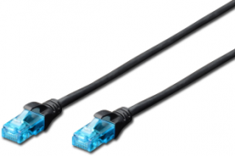 Patch cable, RJ45 plug, straight to RJ45 plug, straight, Cat 5e, U/UTP, PVC, 1 m, black