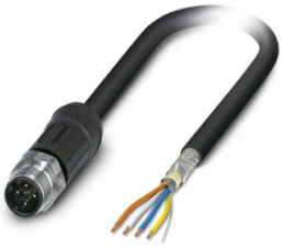 Network cable, M12-plug, straight to open end, Cat 5, SF/TQ, PE-X, 10 m, black