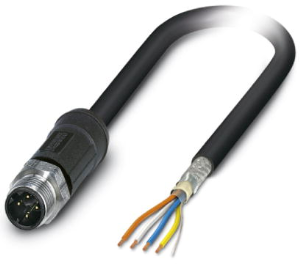 Network cable, M12-plug, straight to open end, Cat 5, SF/TQ, PE-X, 2 m, black