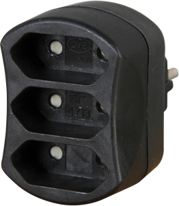 3-way adapter, 3 x jacks type C on 1 x plug type E + F, black