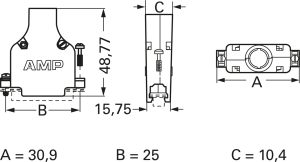 D-Sub connector housing, size: 1 (DE), straight 180°, cable Ø 4.7 to 8.13 mm, zinc die casting, silver, 5748676-1
