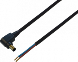 DC connection cable, Plug 2.1 x 5.5 mm, angled, open end, black, 075910