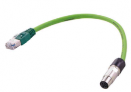 Sensor actuator cable, M12-cable socket, straight to RJ45-cable plug, straight, 4 pole, 2 m, PUR, green, 0948C3C6004020