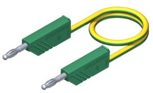 Measuring lead with (4 mm plug, spring-loaded, straight) to (4 mm plug, spring-loaded, straight), 1 m, yellow/green, PVC, 2.5 mm², CAT O