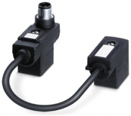 Sensor actuator cable, M12-cable plug, straight to valve connector DIN shape B, 4 pole, 0.1 m, PUR/PVC, black, 4 A, 1458282