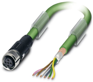 Sensor actuator cable, M12-cable socket, straight to open end, 5 pole, 5 m, PUR, green, 4 A, 1517929