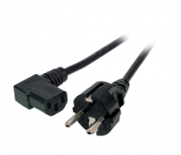 Power cord, Europe, plug type E + F, straight on C13 jack, angled, black, 2 m
